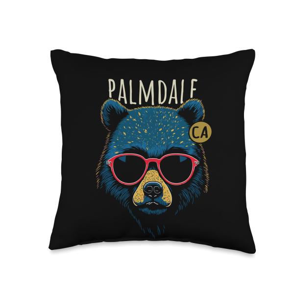 Awesome Palmdale California USA Designs Souvenirs Palmdale California USA Bear Wearing Sunglasses Design Throw Pillow, 16x16