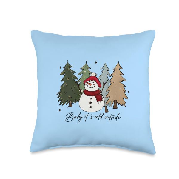 Baby It's Cold Outside Happy Snowman Winter Holiday Fun Throw Pillow