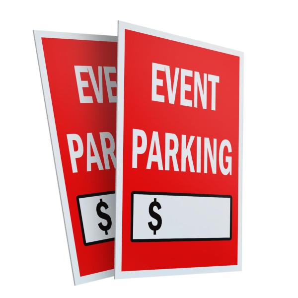 Event Parking with Price (2-Pack) 24" x 36" Plastic Signs | Sign Insert 4mm Corrugated Plastic Signs Storefront Window Poster