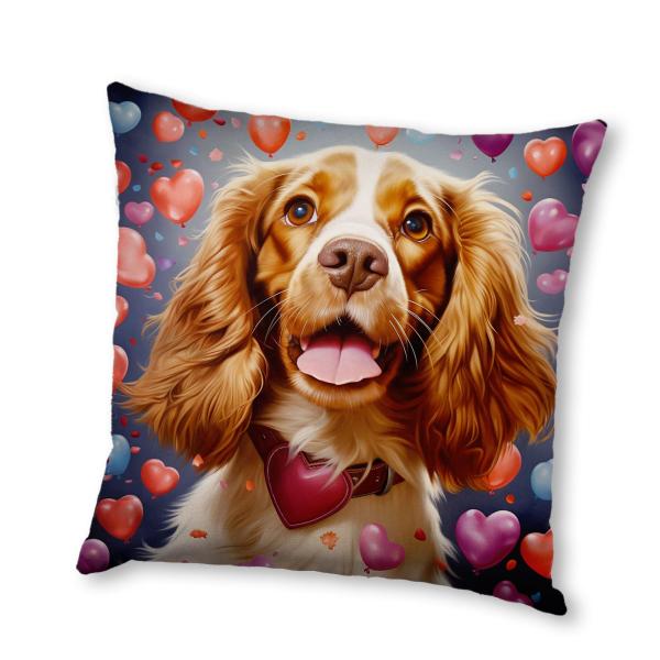 A Cocker Spaniel Dog is Framed by Hearts Valentines Themed, Happy Valentines Day Pillow Decor for Home, Present for Girlfriend, Wife