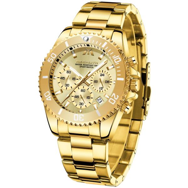 MEGALITH Gold Watch for Men Waterproof: Wrist Watch Stainless Steel Date Luminous Chronograph - Dress Luxury Vintage Elegant Casual - Gifts for Men
