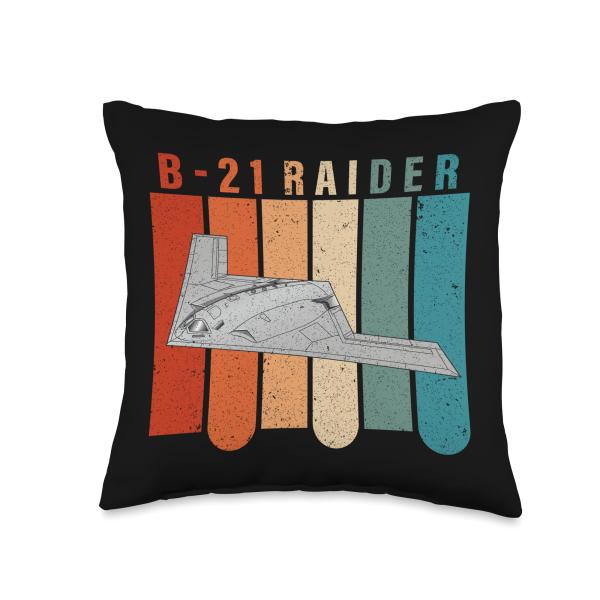 B-21 Raider Stealth Bomber Jet Aircraft Retro Vintage B21 Throw Pillow
