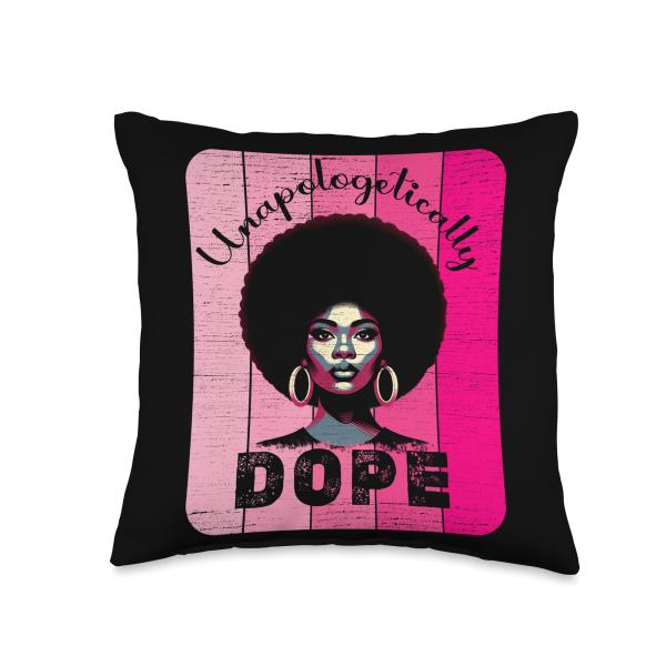 Black History Month, Junteenth, retro black pride Vintage Pink Unapologetically Dope Black Women History Month Throw Pillow, 16x16