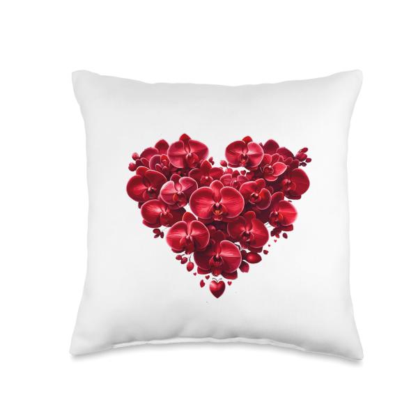 Heart Of Red Orchids Valentines Day Design Throw Pillow