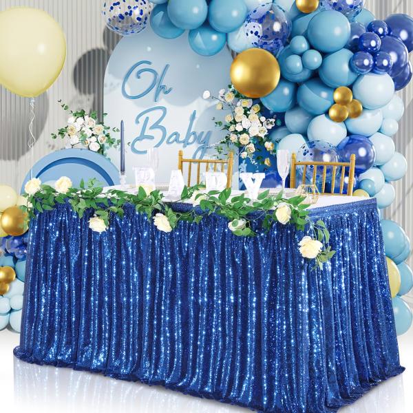 14フィート ロイヤルブルー スパンコール テーブルスカート スパークル パーティー テーブルスカート 誕生日 ウェディング ブライダル 宴会の装飾用