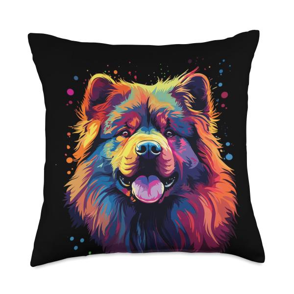 Watercolour Colourful Dog Chow Chow Throw Pillow