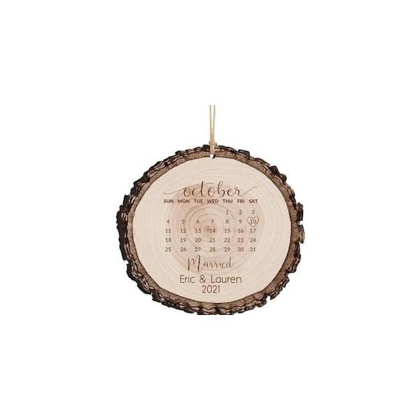 Newlywed Ornament, Just Married Ornament Wedding Gift, Personalized Christmas Wood Log Ornament, First Christmas Married Calendar, Marriage Keepsake,