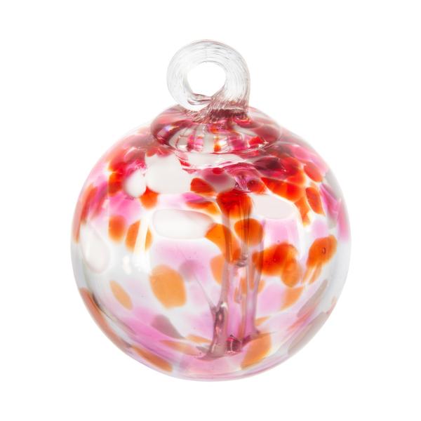 Hand Blown Glass, 3" Diameter Blush, Tree of Life Collection, Witch Globe Hanging Garden Indoor/Outdoor Decorative Ornament Gazing Ball