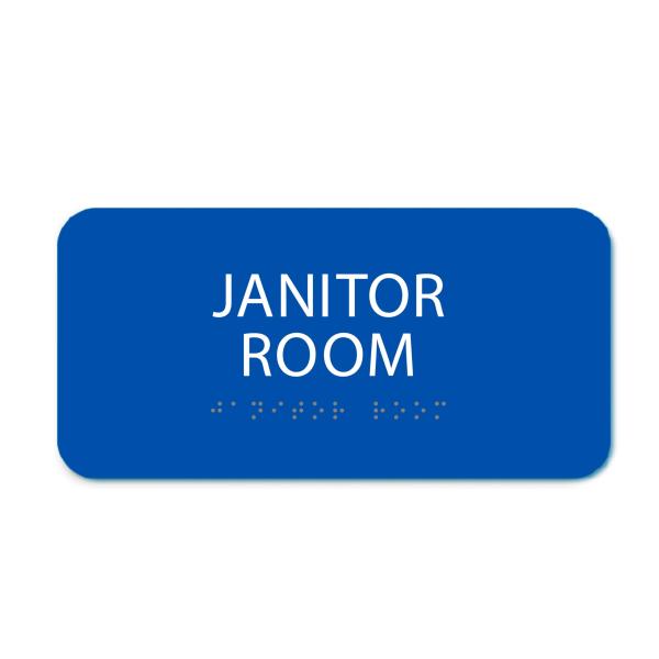 ALPHA DOG ADA SIGNS Janitor Room Sign Blue 4x8 Inch - ADA Compliant Janitor Closet Door Sign with Grade 2 Braille - Made in USA