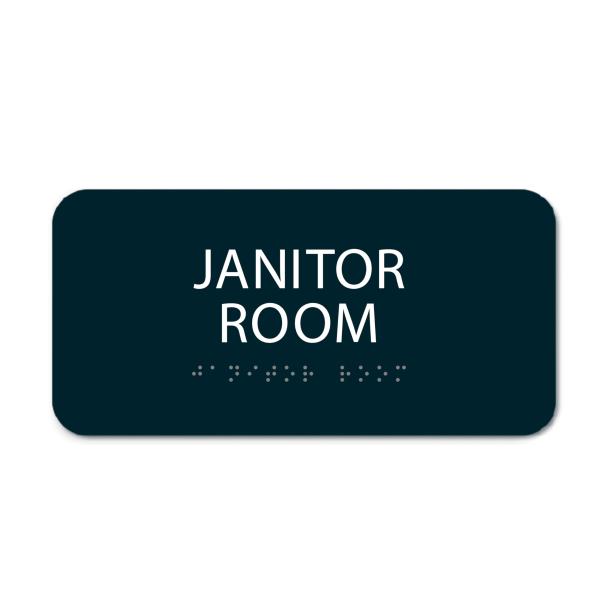 ALPHA DOG ADA SIGNS Janitor Room Sign Black 4x8 Inch - ADA Compliant Janitor Closet Door Sign with Grade 2 Braille - Made in USA
