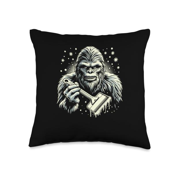 Bigfoot Ice Scraper Snow Day Survival Winter Gifts Throw Pillow