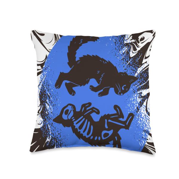Skeleton Cat Feline Cat Horror Skeleton Art Horror Cat Throw Pillow