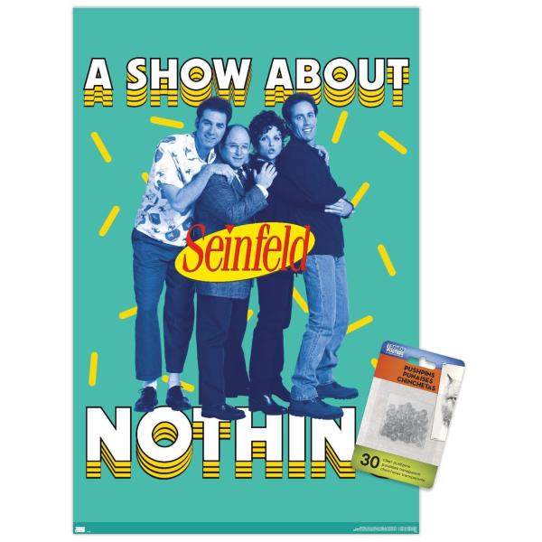 Trends International Seinfeld - A Show About Nothing Teal Wall Poster, 14.72" x 22.37", Premium Poster ＆ Push Pin Bundle