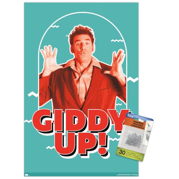 Trends International Seinfeld - Giddy Up! Wall Poster, 14.72" x 22.37", Premium Poster ＆ Push Pin Bundle