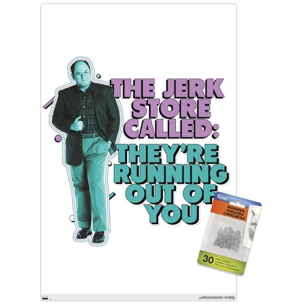 Trends International Seinfeld - The Jerk Store Wall Poster, 14.72" x 22.37", Premium Poster ＆ Push Pin Bundle