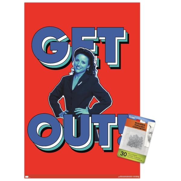 Trends International Seinfeld - Get Out Wall Poster, 14.72" x 22.37", Premium Poster ＆ Push Pin Bundle