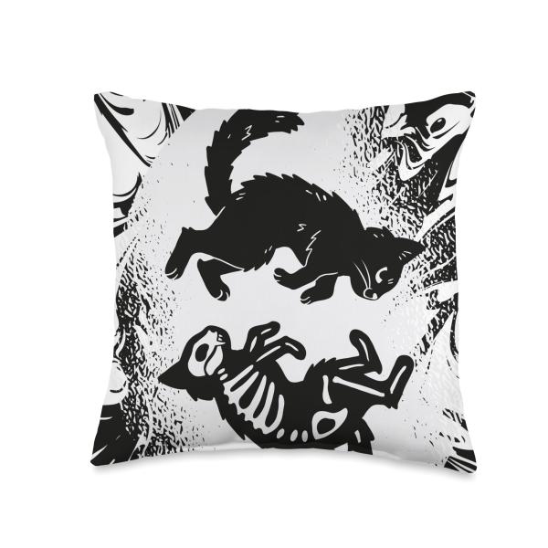 Skeleton Cat Feline Cat Horror Skeleton Art Horror Cat Throw Pillow