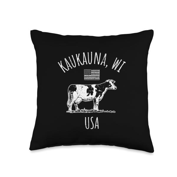 Kaukauna Wisconsin USA Retro Cow Vintage Style Design Throw Pillow