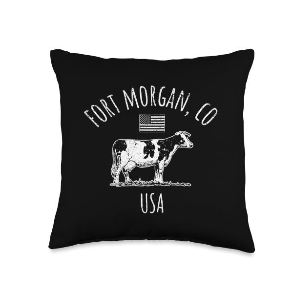 Fort Morgan Colorado USA Retro Cow Vintage Style Design Throw Pillow