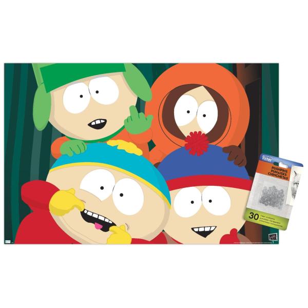 Trends International South Park - Closeup Wall Poster, 14.72" x 22.37", Premium Poster ＆ Push Pin Bundle
