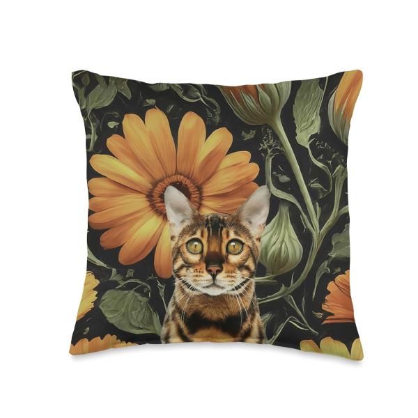 Bengal Cat Calendula Orange Officinalis Pacific Beauty Throw Pillow