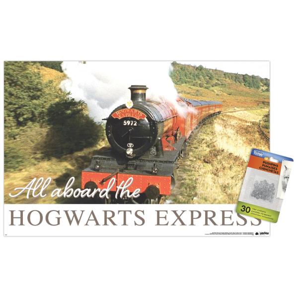 Trends International The Wizarding World: Harry Potter - All Aboard The Hogwarts Express Wall Poster, 14.72" x 22.37", Premium Poster ＆ Push Pin Bund