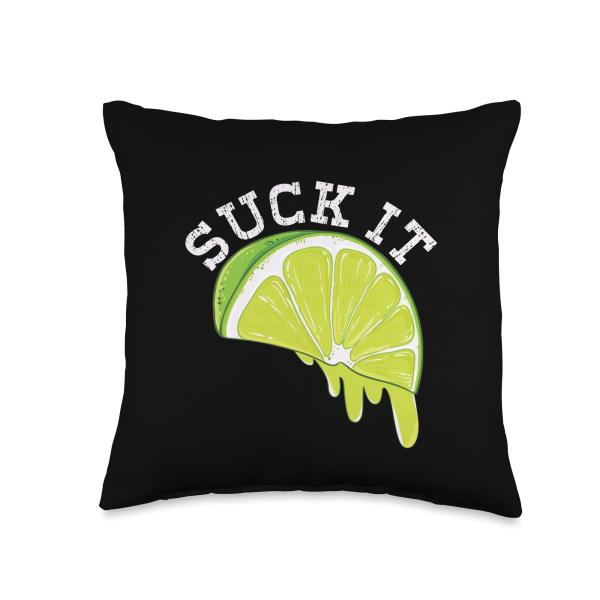 Suck It Green Lime Funny Leomon Mexican Sliced Lemons Throw Pillow