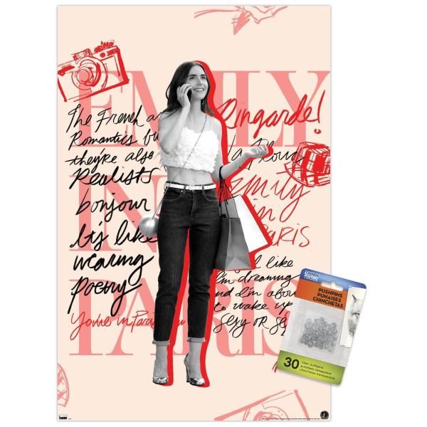 Trends International Emily In Paris - Scribble Wall Poster, 14.72" x 22.37", Premium Poster ＆ Push Pin Bundle