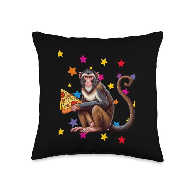 Monkey Eating Pizza Colorful Costume Food Lover Kids Toddler Throw Pillow