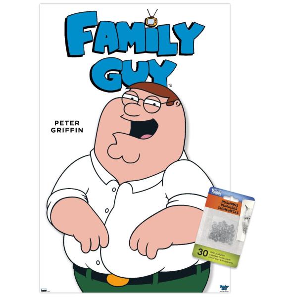Trends International Family Guy - Peter Feature Series Wall Poster, 14.72" x 22.37", Premium Poster ＆ Push Pin Bundle