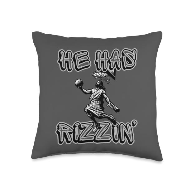 He Has Rizzin' Basketball Jesus Faith Funny Christian Risen Throw Pillow