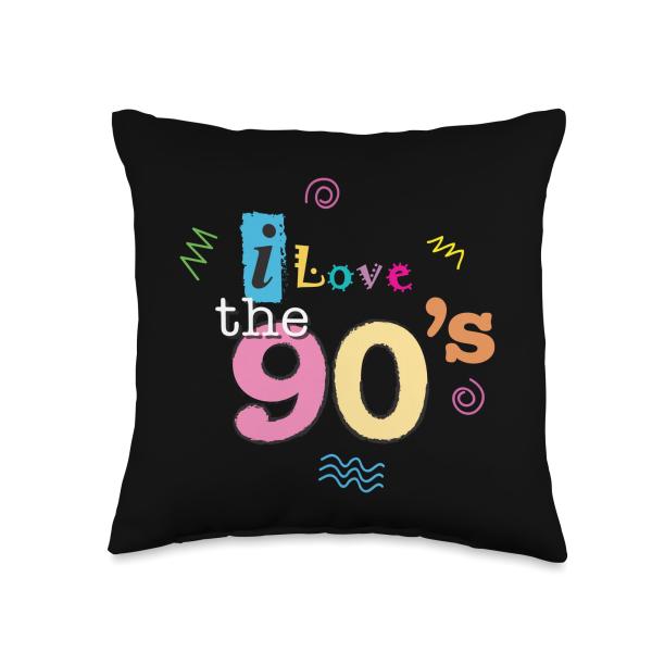 I Love The 90s Nineties Cute Colorful Retro R＆B Retro Music Throw Pillow