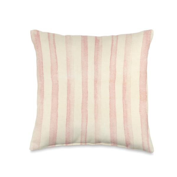 Pink Watercolor Stripes Spring Fling Pastel Themed Pattern Throw Pillow