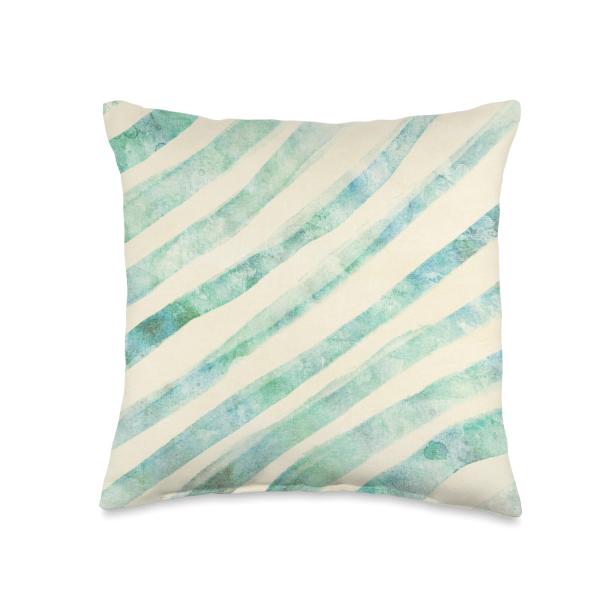 Watercolor Green Stripe Spring Fling Pastel Themed Pattern Throw Pillow