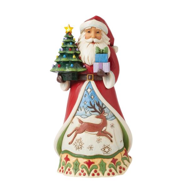 Enesco Jim Shore ハートウッドクリーク サンタがクラシックなツリーライトフィギュア、26.02cm、マルチカラー