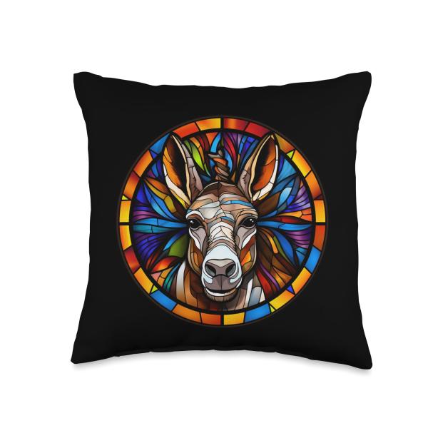 Donkey Stained Glass Leadlight Artistic Design Throw Pillow
