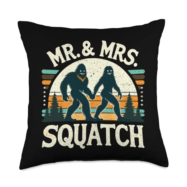 Mr and Mrs Bigfoot Sasquatch Funny Believers Throw Pillow