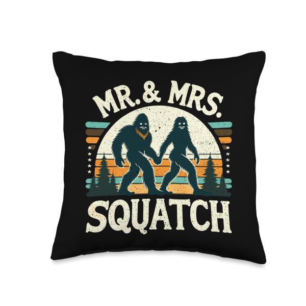 Mr and Mrs Bigfoot Sasquatch Funny Believers Throw Pillow