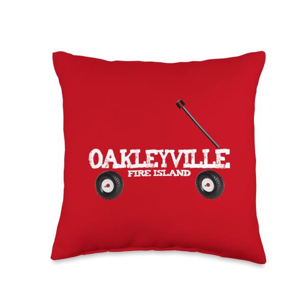 Oakleyville Fire Island red wagon summer vacation FI beach Throw Pillow