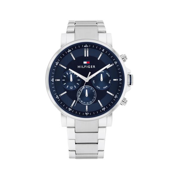 Tommy Hilfiger Men's Watch - 44 mm Quartz Multifunction Stainless Steel Case, CD-Textured Sunray Dial with Diamond-Cut Sub-Dials, Link Bracelet - Clas
