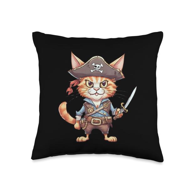 Funny Ocean Sea Pirate Sailor Cat Kitten Marine Cruise Gift Throw Pillow