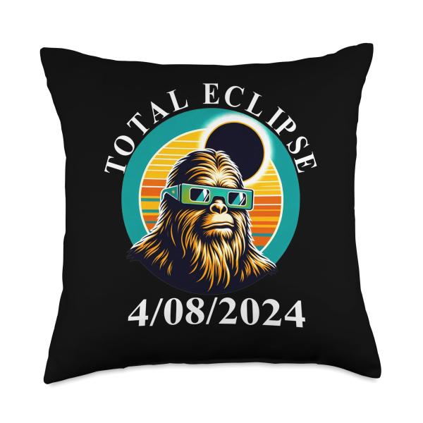 Bigfoot Or Yeti Total Eclipse On April 8th 2024 Sasquatch Throw Pillow