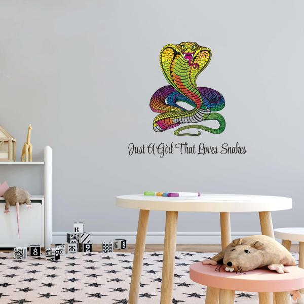 Design With Vinyl Just a Girl That Loves Snakes 蛇 壁デカール 漫画 蛇 横たわってあなたを見て 寝室 ウォールステッカー 取り外し可能 - サイズ:40 インチ x