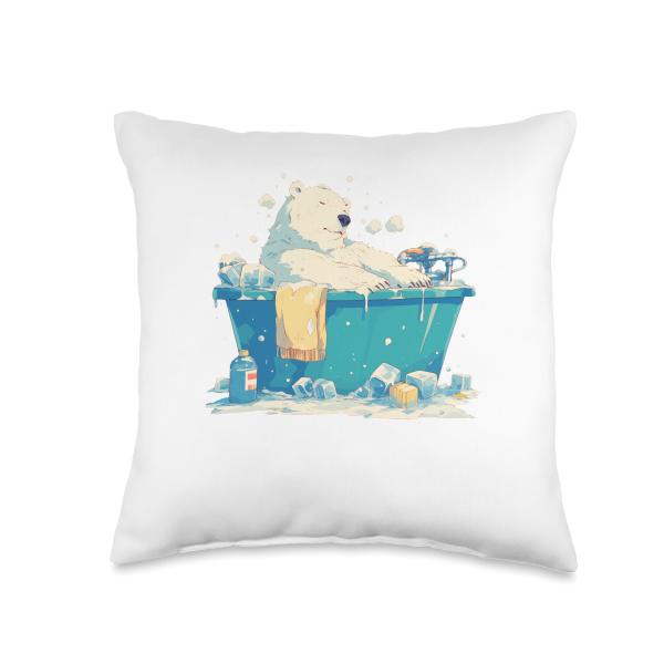 Funny Polar Bear Ice Bathing Hobby Ice Bath Throw Pillow