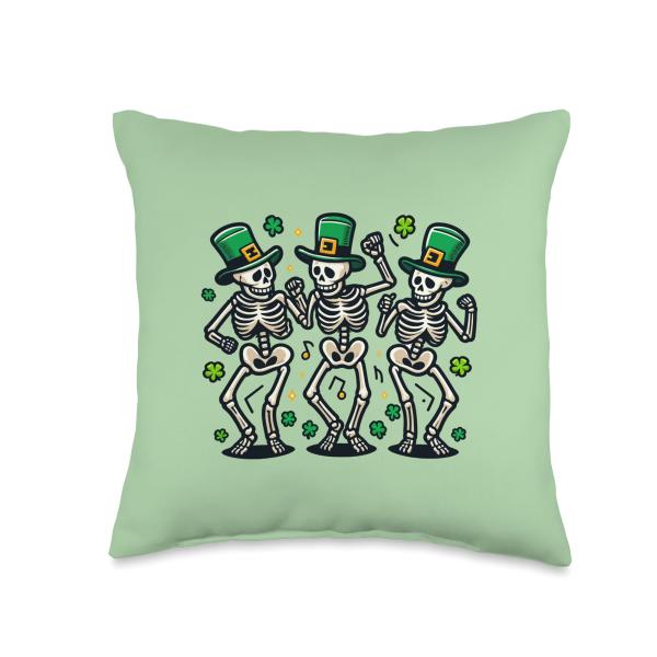 Funny Three Skeletons Dancing St Patricks Day Men Women Kids Throw Pillow