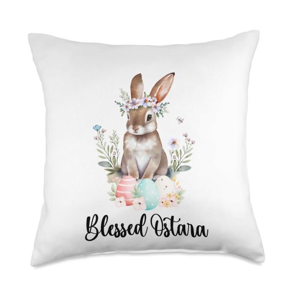 Blessed Ostara Hares of Spring Equinox Flower Celebration Throw Pillow