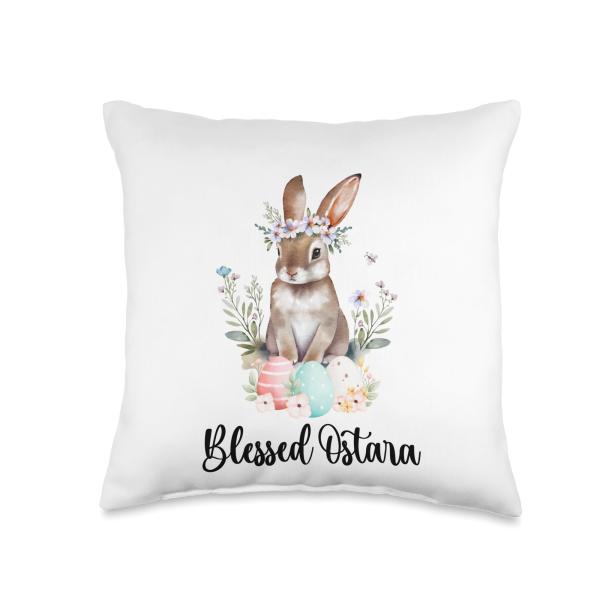 Blessed Ostara Hares of Spring Equinox Flower Celebration Throw Pillow