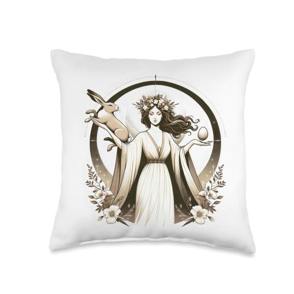 Ostara Goddess of Spring Equinox with Bunny and Egg Graphic Throw Pillow