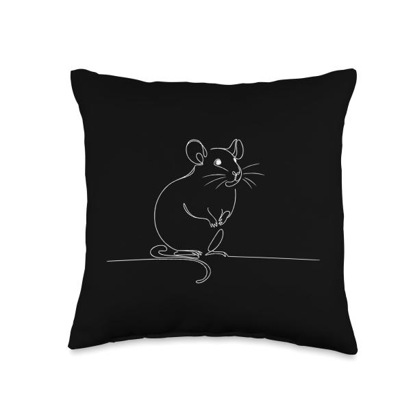 Dumbo Rat Line Art Pet Rat Illustration Throw Pillow