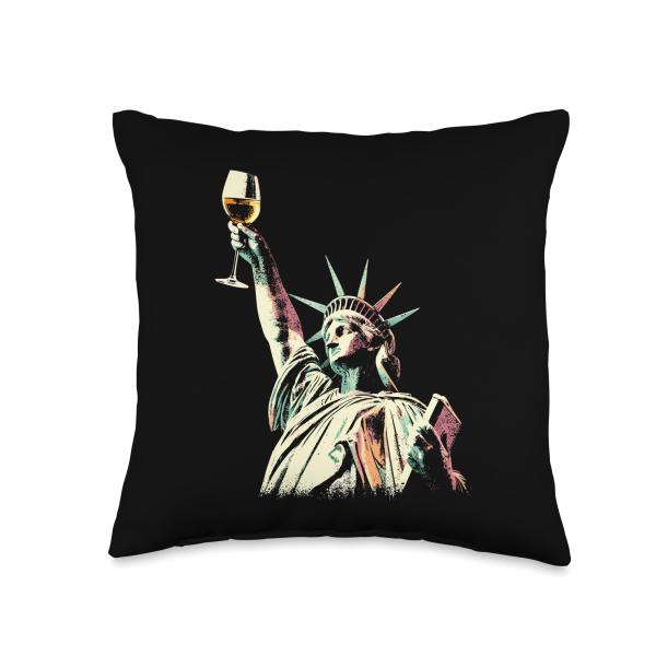 Statue Of Liberty With Wine Glass - Funny New York Wine Love Throw Pillow